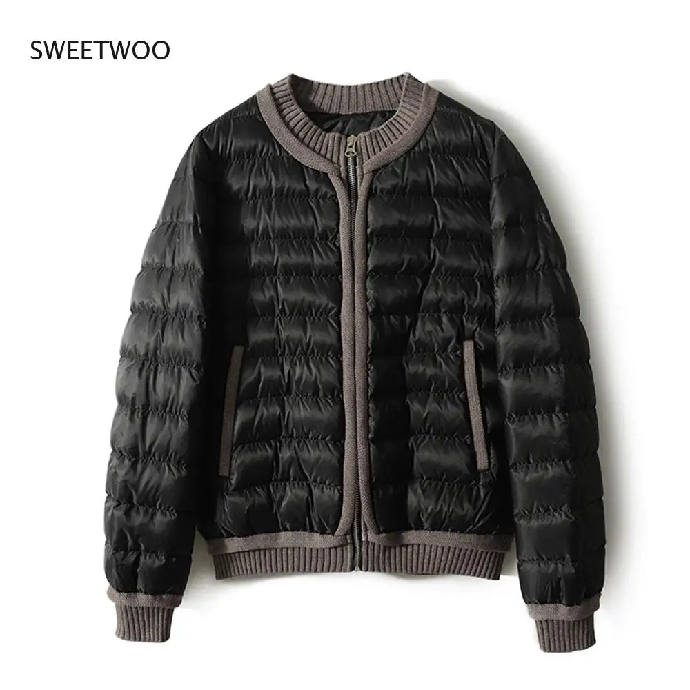 Fashion Women Short Cotton Padded Jacket Solid Long Sleeve Zipper Loose Patchwork Loose Round Neck Winter Thicken Women Jacket