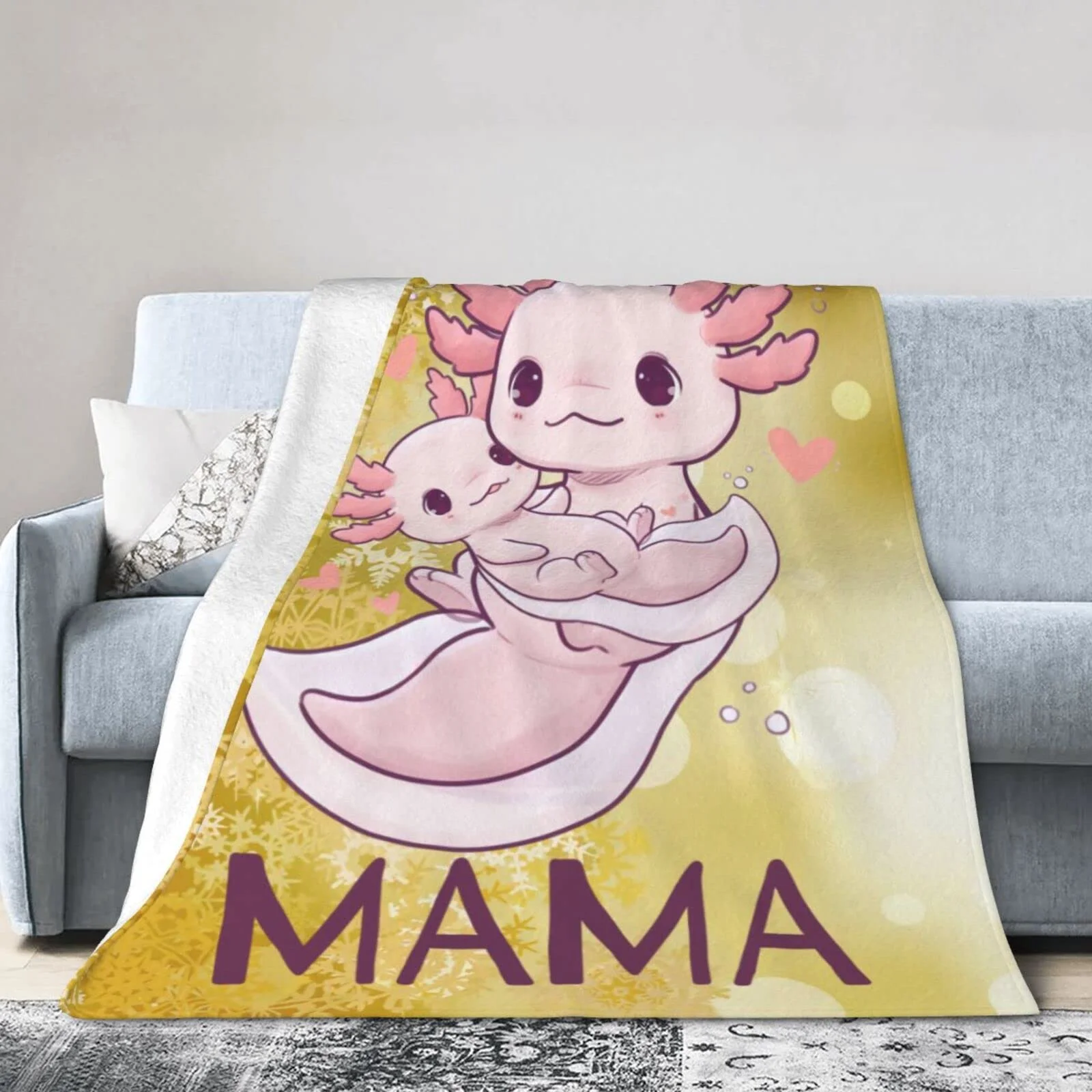 

Cute Axolotl Soft Blankets Flannel Bed Couch Throws Lightweight All Seasons Suitable for Women Men Kids Couple Knee Camping Quee