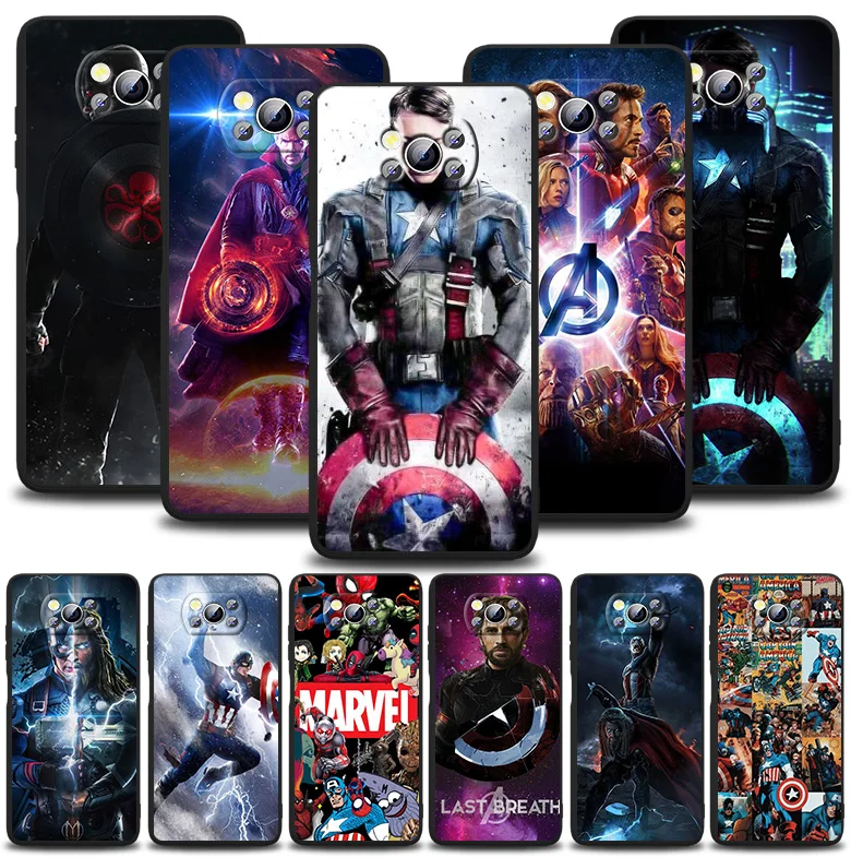 

Marvel Avengers Captain For Xiaomi POCO F1 F2 F3 X2 X3 GT M2 M3 M4 Pro NFC C3 Civi Mi Play Black Soft Silicone Phone Case Capa