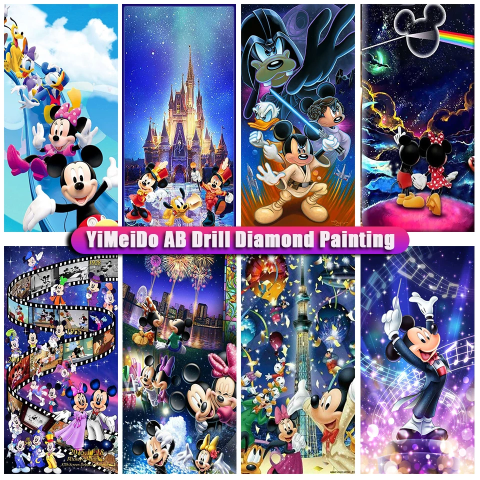 

Disney DIY 5D Large Size AB Diamond Painting Mickey Mouse Castle Cross Stitch Kit Full Drill Square Diamond Embroidery Mosaic