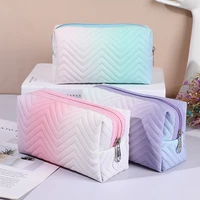 big capacity pu leather gradient cosmetic storage bag girls portable travel makeup organizer stationery bag pencil case supplies