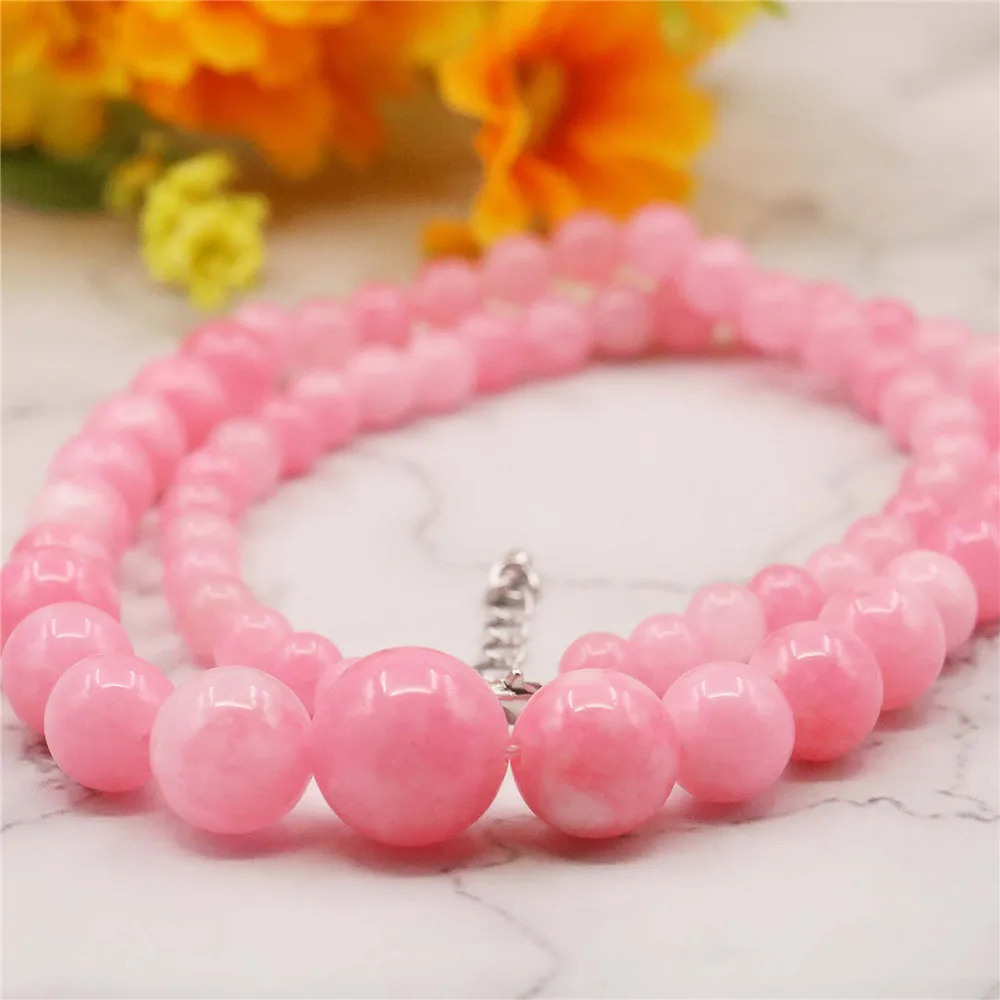 

6-14mm Natural Accessories Pink Powdery Jade Tower Necklace Chain Women Girls DIY Christmas Gifts Jewelry Making 17-18inch