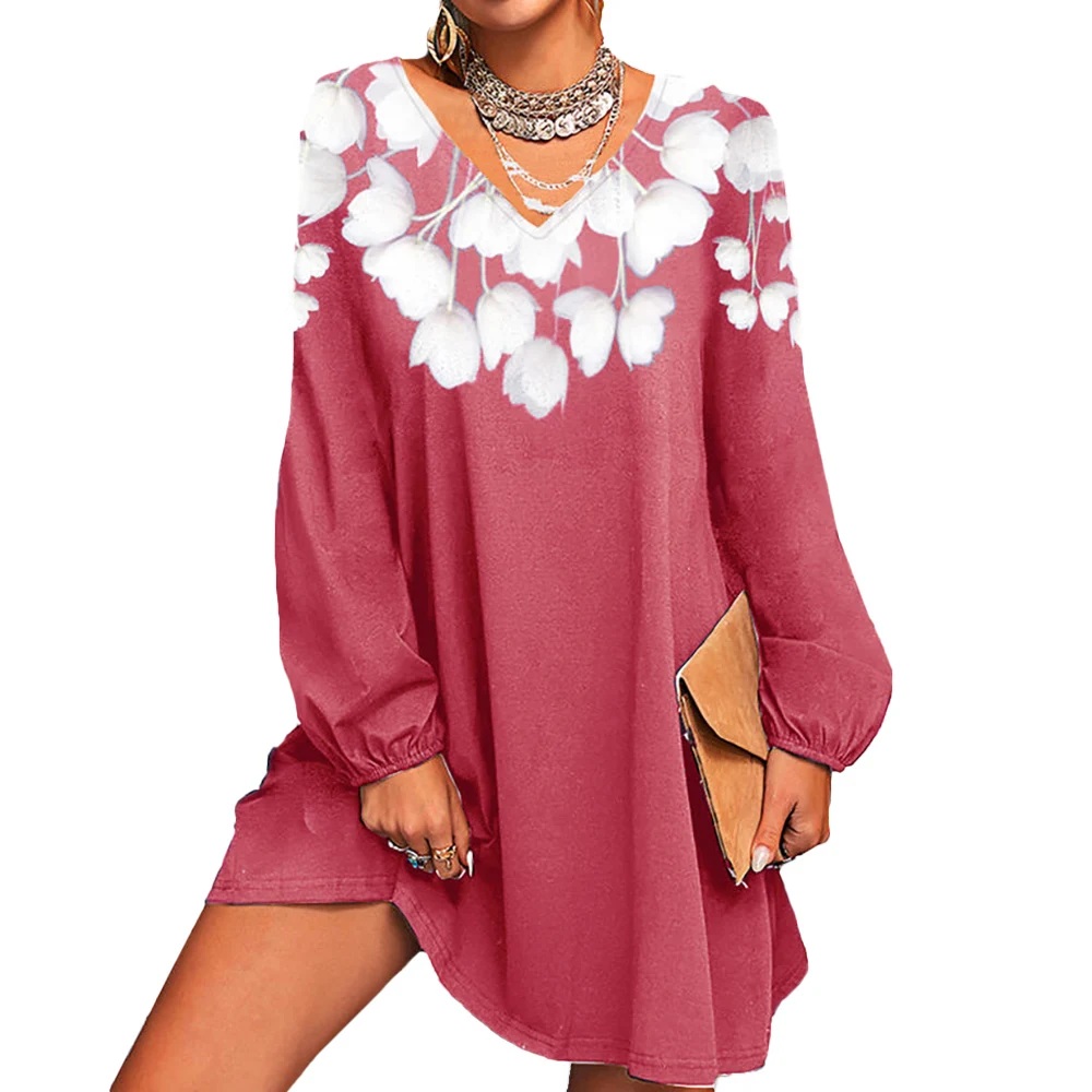 

Tunic T Shirt Dress Women's Straight Losse Dress Autumn Winter Oversized Casual Floral Femme Short Vestidos Pullover Mini Robe