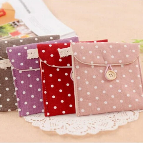 

1Pc Small Polka Dot Organizer Storage Female Hygiene Sanitary Napkins Package Cotton Bag