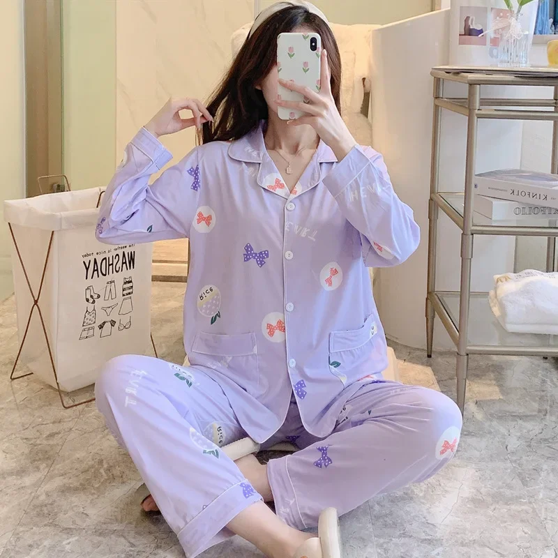 Женские осенне-зимние плотные хлопковые брюки с длинными рукавами пижамный