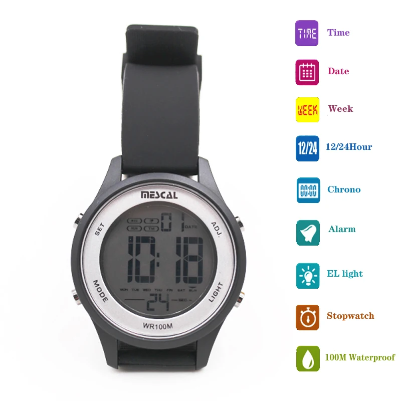 

MESCAL Electronic Watch 100M Waterproof Sports and Leisure Watch