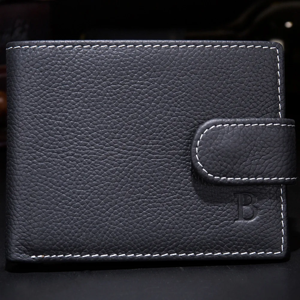 Men Wallets Genuine Cow Leather Wallets Brand With Coin Pocket Purse Card Holder Fashion Black Wallet