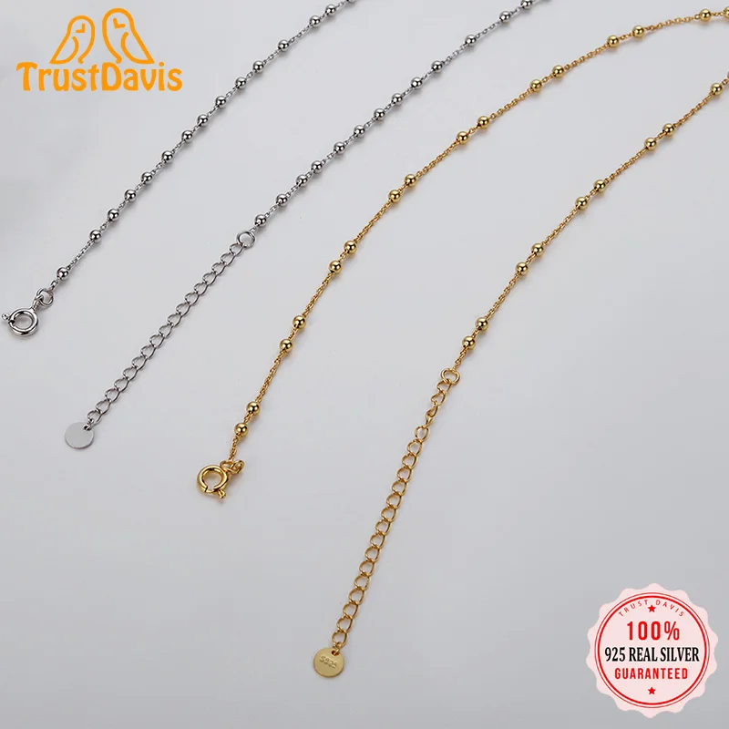 

TrustDavis Настоящее серебро 925 пробы простые бусины цепь ожерелье для женщин Рождественский подарок ювелирные изделия DZ1008