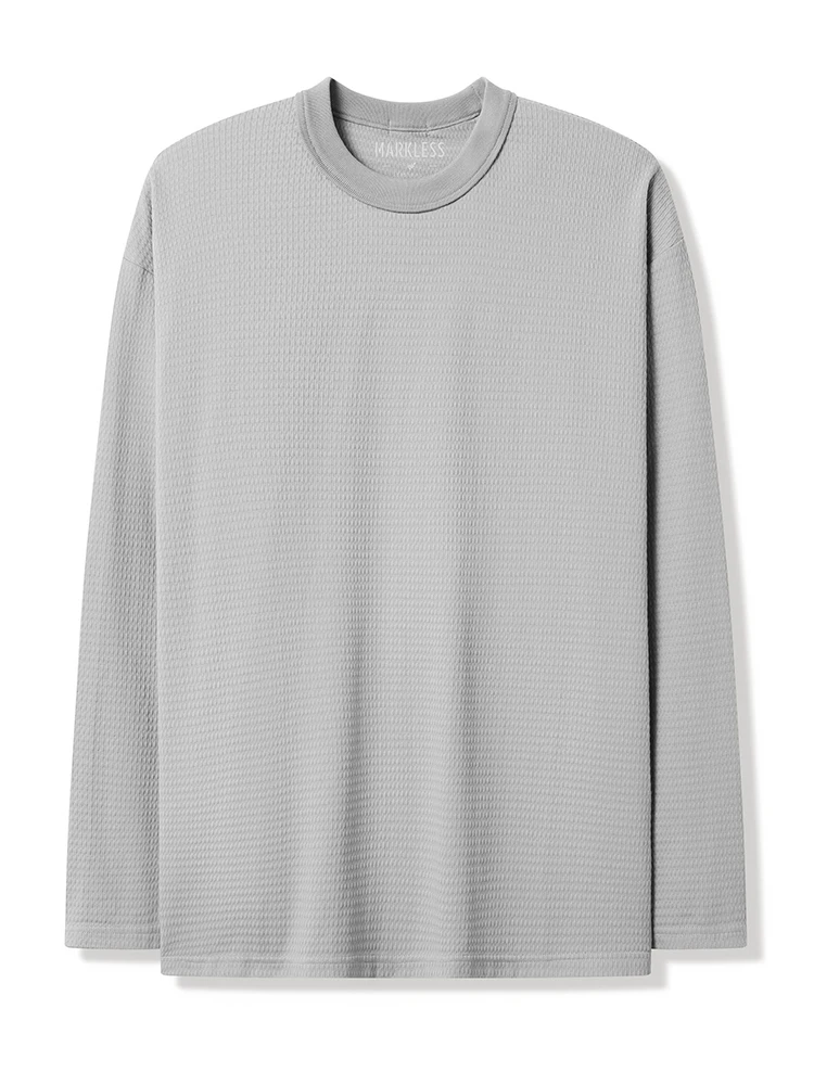 Мужская футболка без маркировки с круглым вырезом белая свободная длинными