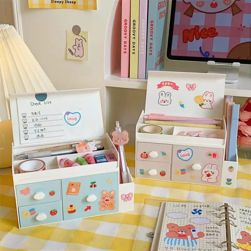

Large Capacity Desktop Storage Box Drawer Stationery Cosmetics Container Divided Format Pen Insertion Desk Storage Drawer