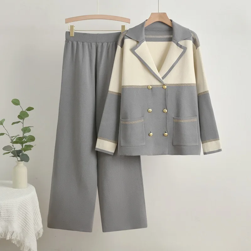 Элегантный деловой женский вязаный комплект из 2 предметов осенне-зимний