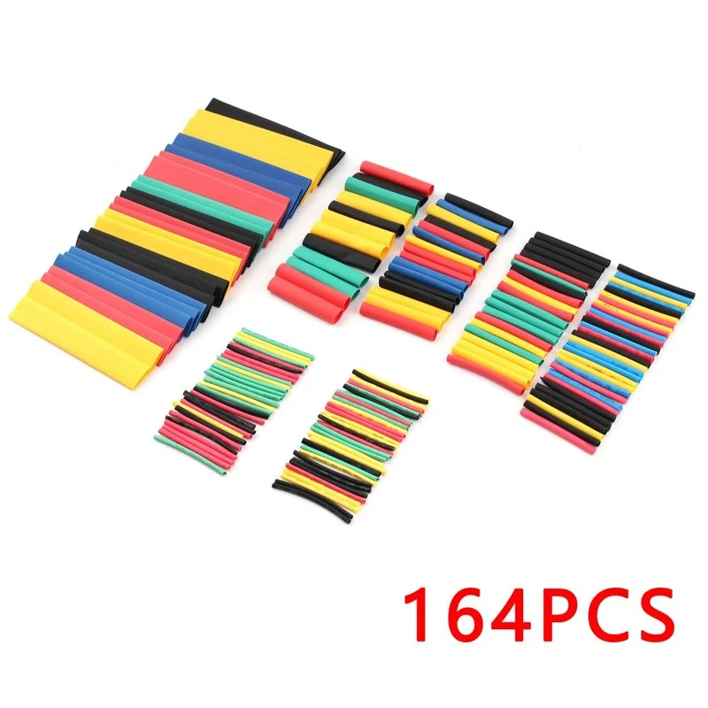 

164pcs/Set Heat Shrink Tube Heat Shrinkage Polyolefin Shrink Kit Assorted Insulated Sleeving Tubing Wrap Wire Cable Sleeve Kit
