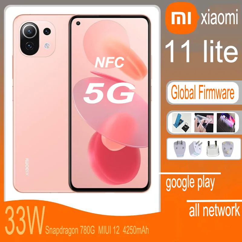 

NFC Cell Phones 5G Smartphone Xiaomi Cellphone Mi 11 Lite AMOLED Snapdragon 780G 64MP Full Screen 90HZ Refresh