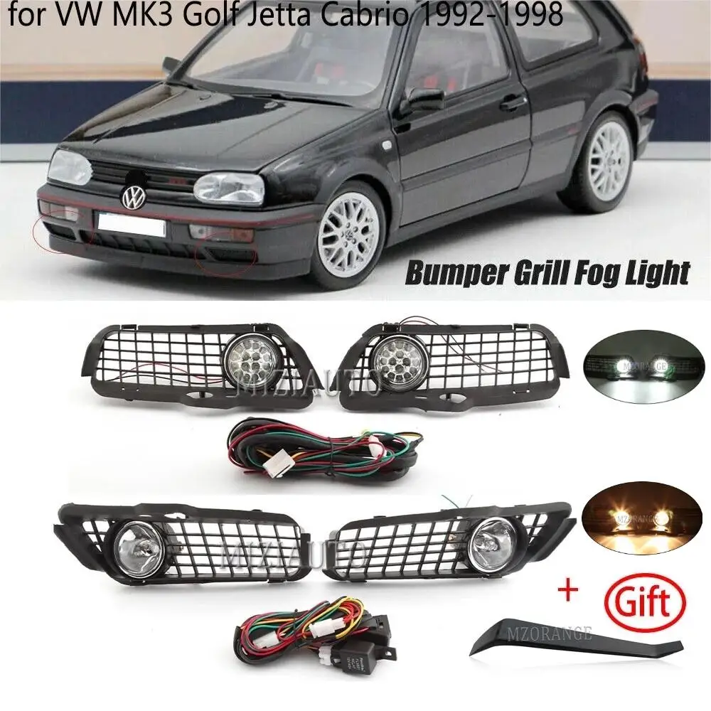LED Fog Lights For VW Golf 3 MK3 Jetta Cabrio 1992-1997 1998 Headlights Grille Connecting Wire Cable Foglight Object Accessories