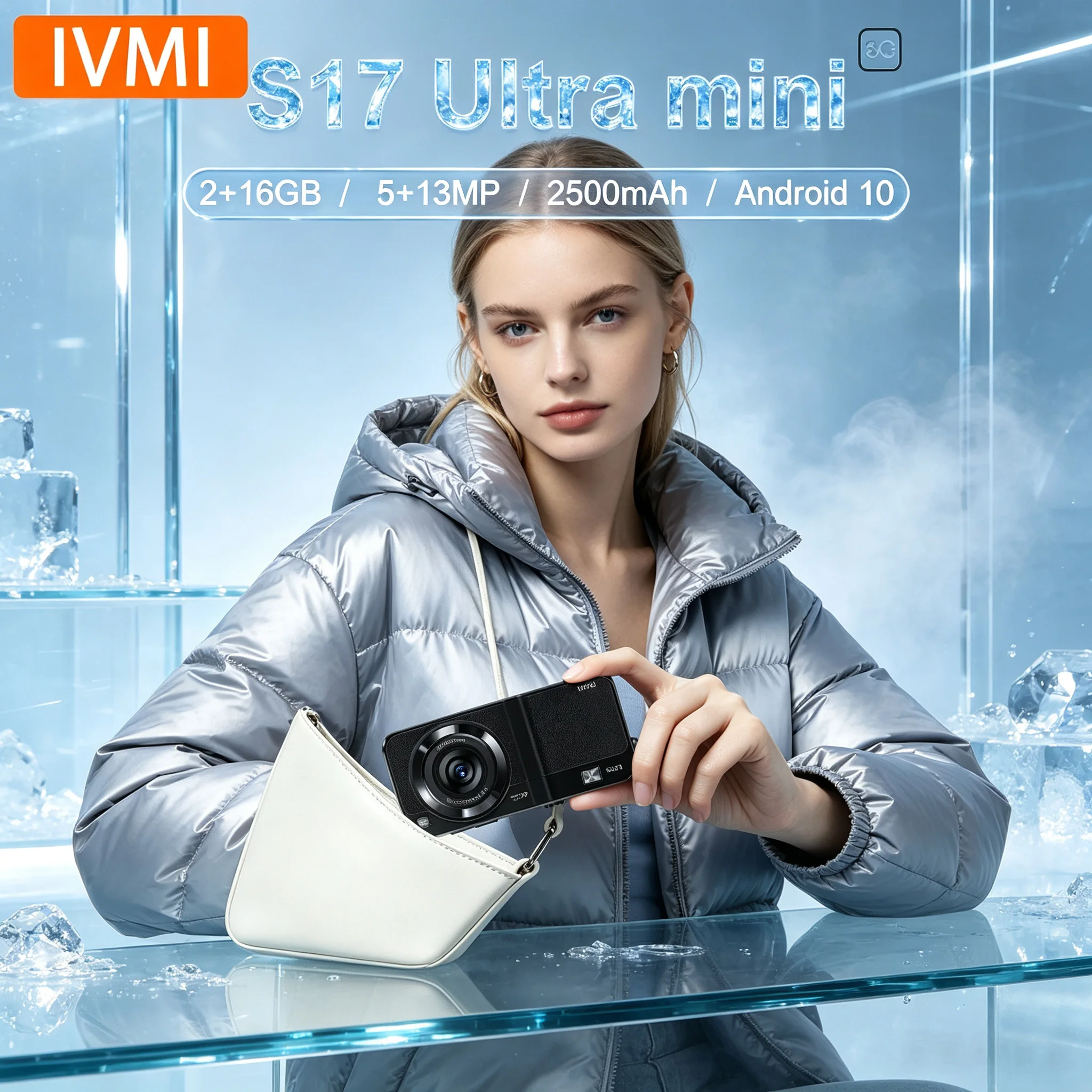 Фото Смартфон IVMI S17 Ultra mini на Android, 2 ГБ ОЗУ + 16 ГБ памяти, камеры 5 МП + 13 МП, Bluetooth, Wi-Fi, Google, мобильный телефон для студентов и детей. №1