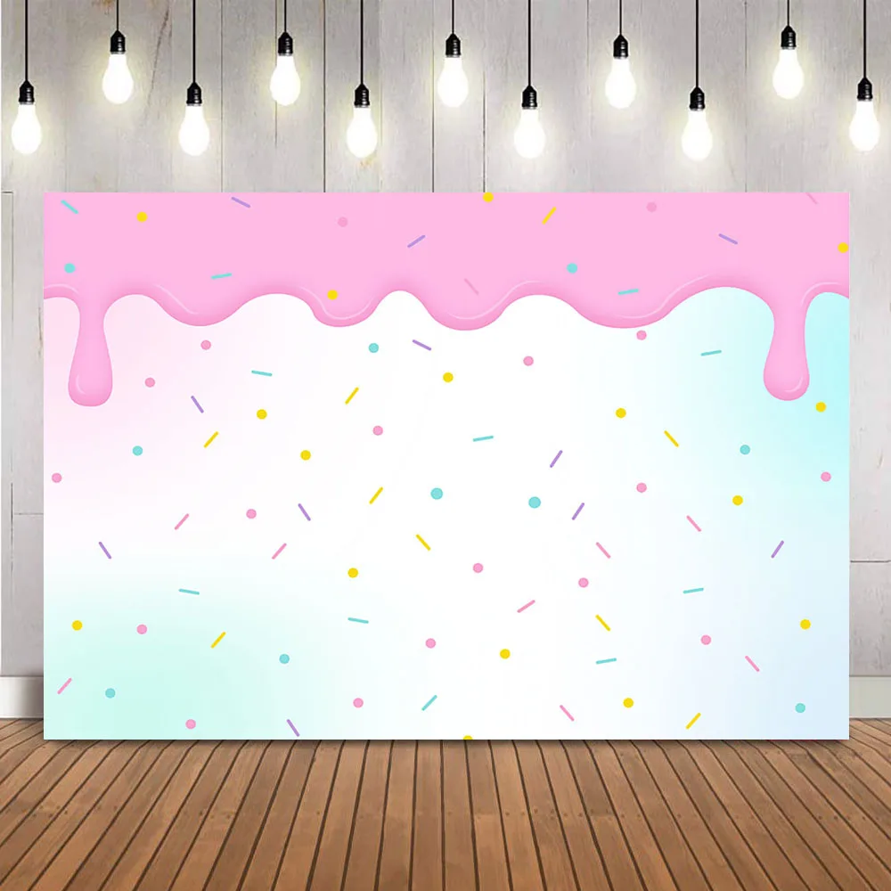 Sprinkle Backdrop Ice cream Princess Happy Birthday Party Banner Donut Grow Up Bright Confetti Background Photocall Props