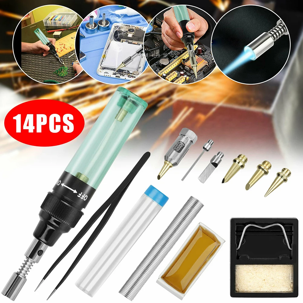 

14 In 1 Electric Soldering Iron Butane Gas Soldering Iron Cordless Welding Torch Pen Tool Accessory Kit Portable Welding Pen