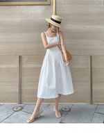 summer white women dress spaghetti strap square neck korea japanese style long maxi dress female sleeveless a line dress vestido