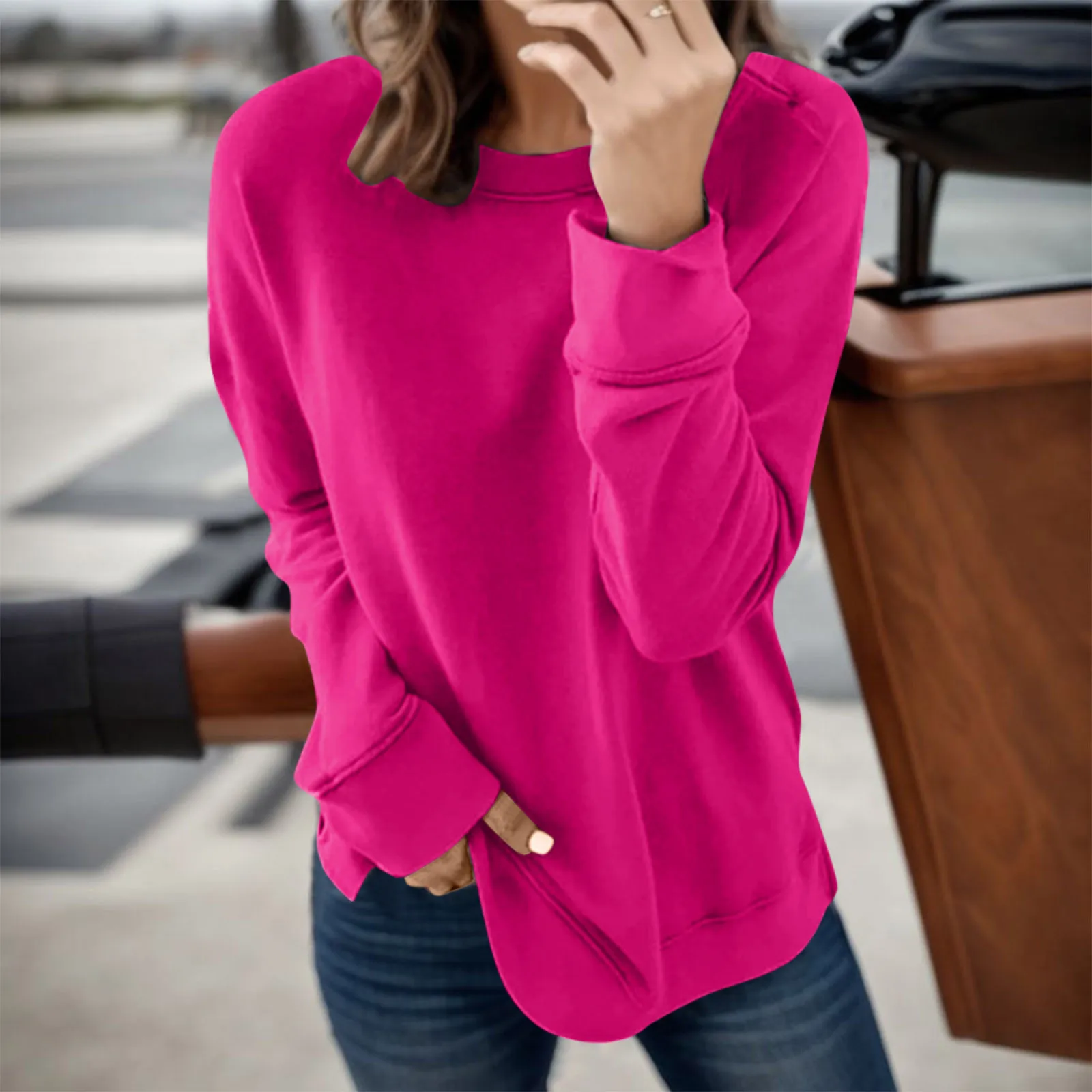 

Женская Повседневная Толстовка с капюшоном, классический модный однотонный пуловер с круглым вырезом и длинным рукавом, однотонная Свободная Повседневная универсальная Толстовка высокого качества