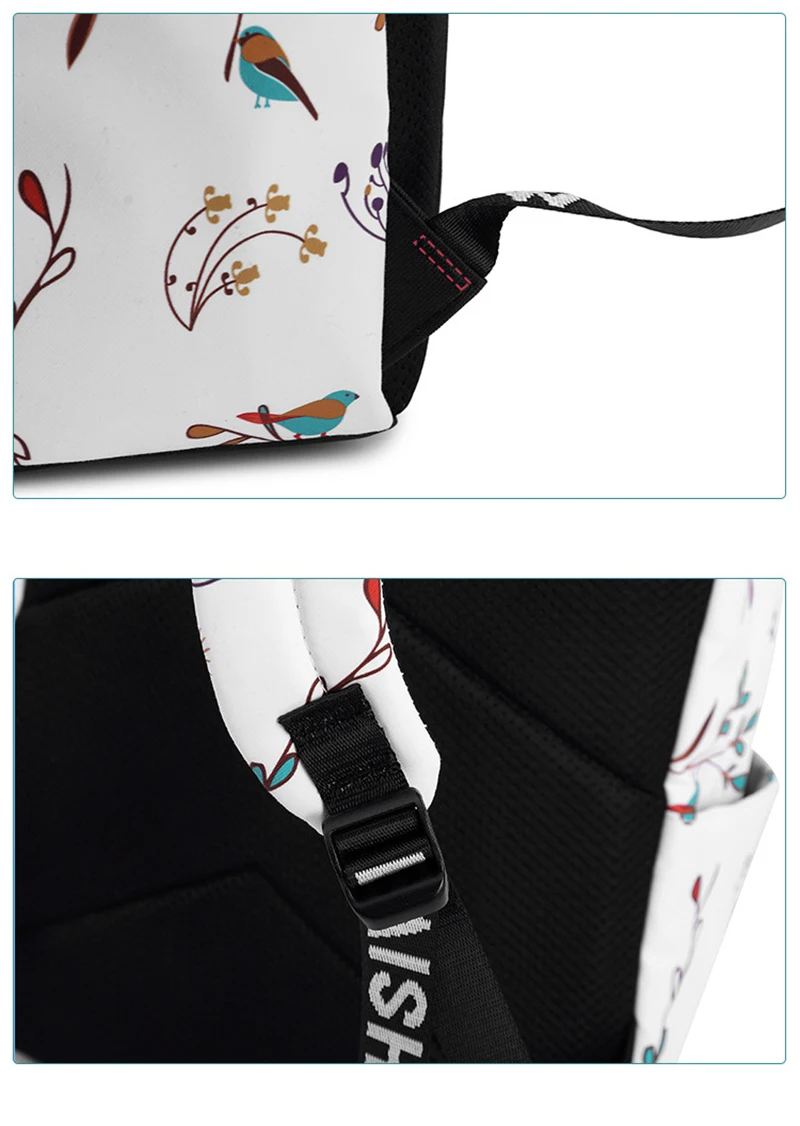 Girls Boys Middle School Students Retro Flower and Bird Polyester Waterproof Backpack Forest Printing Large-capacity School Bag