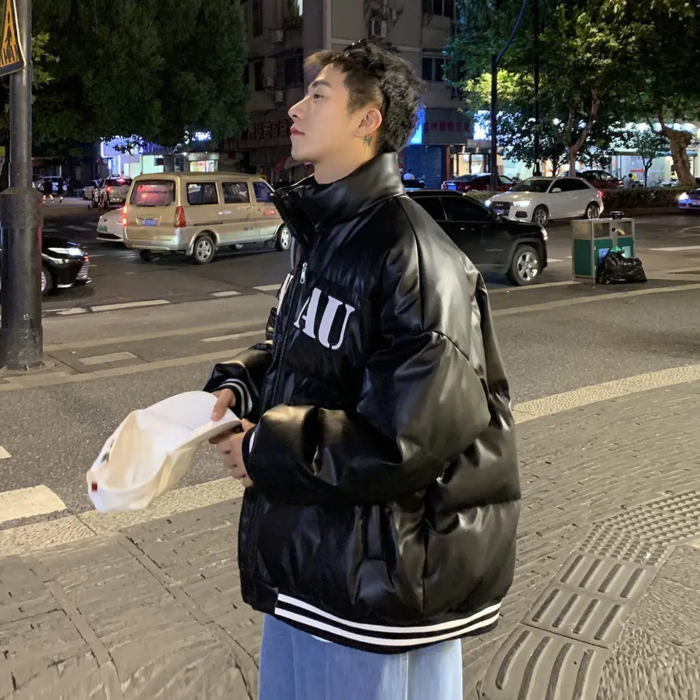 Plus Velvet Thickening Autumn and Winter New Fashion Trend Letter Printing Solid Color Loose Simple Casual Down Jacket