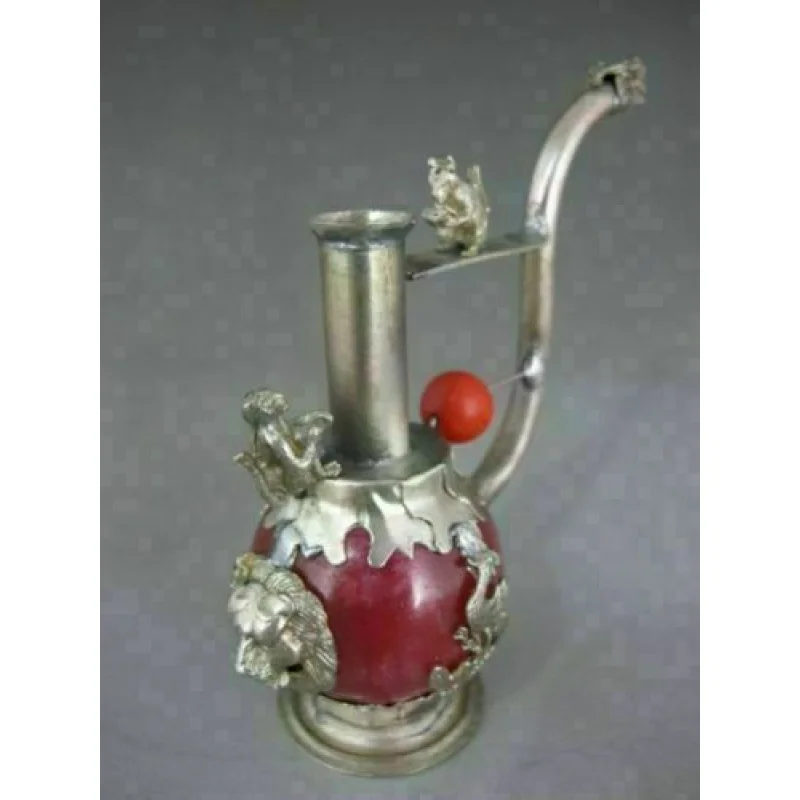 

Старая трубка ручной работы с красным нефритом и инкрустацией тибетский серебряный дракон курительная трубка коллекционная