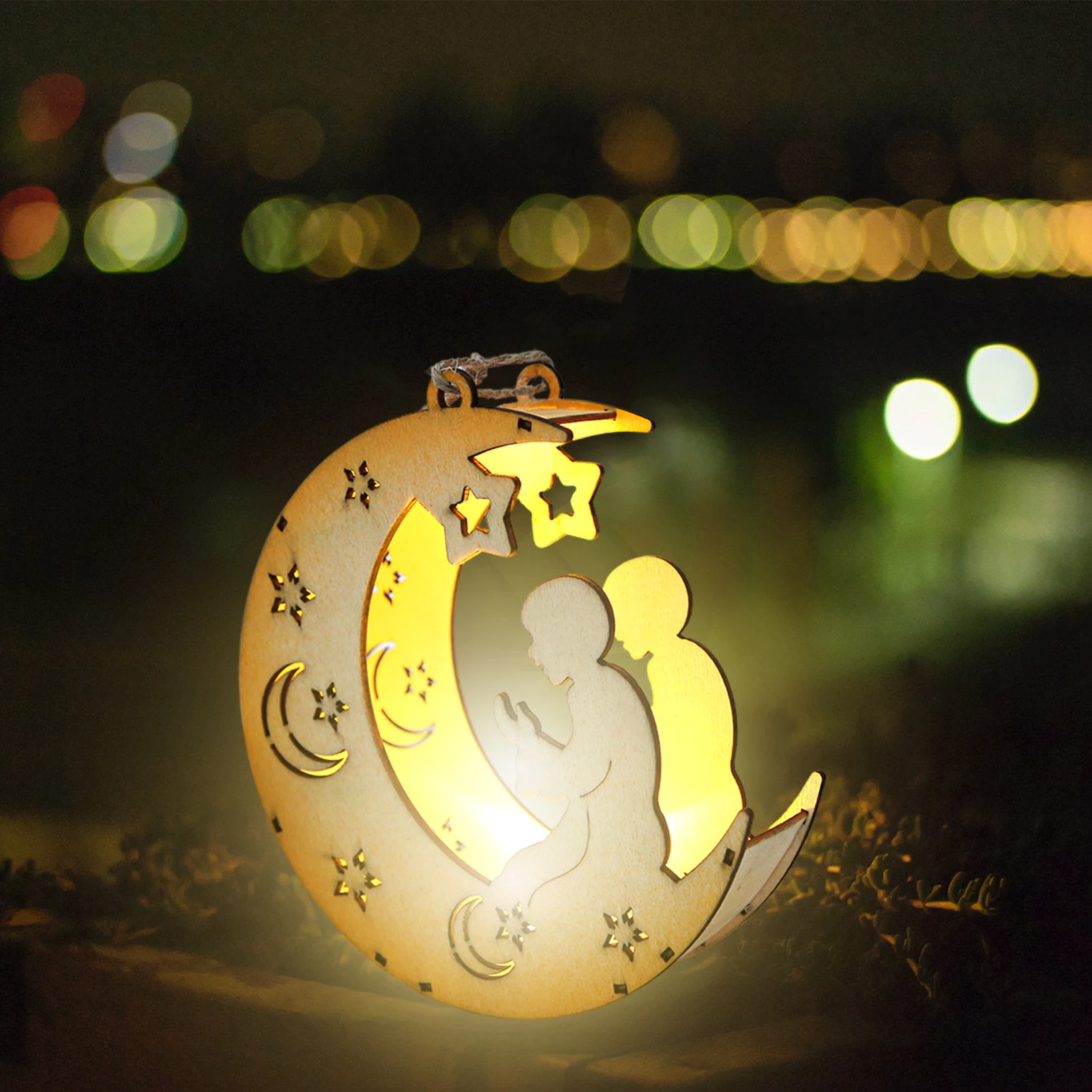 

EID Mubarak Wooden Pendant With Led Lights Ramadan Decor For Home Islamic Muslim Party EID Gifts Ramadan Mubarak Ornaments