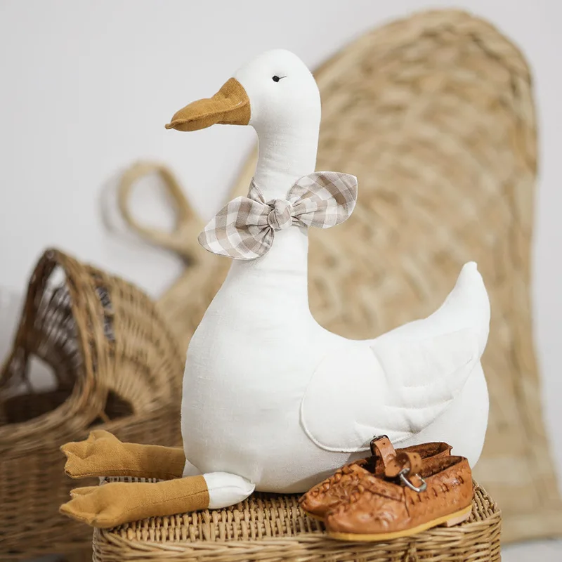 

INS Duck Plush Stuffed Toy Cute Animal Plush with Linen Cotton Fabric Cover Baby Sleeping Toy Nordic Nursery Decor for Baby Room