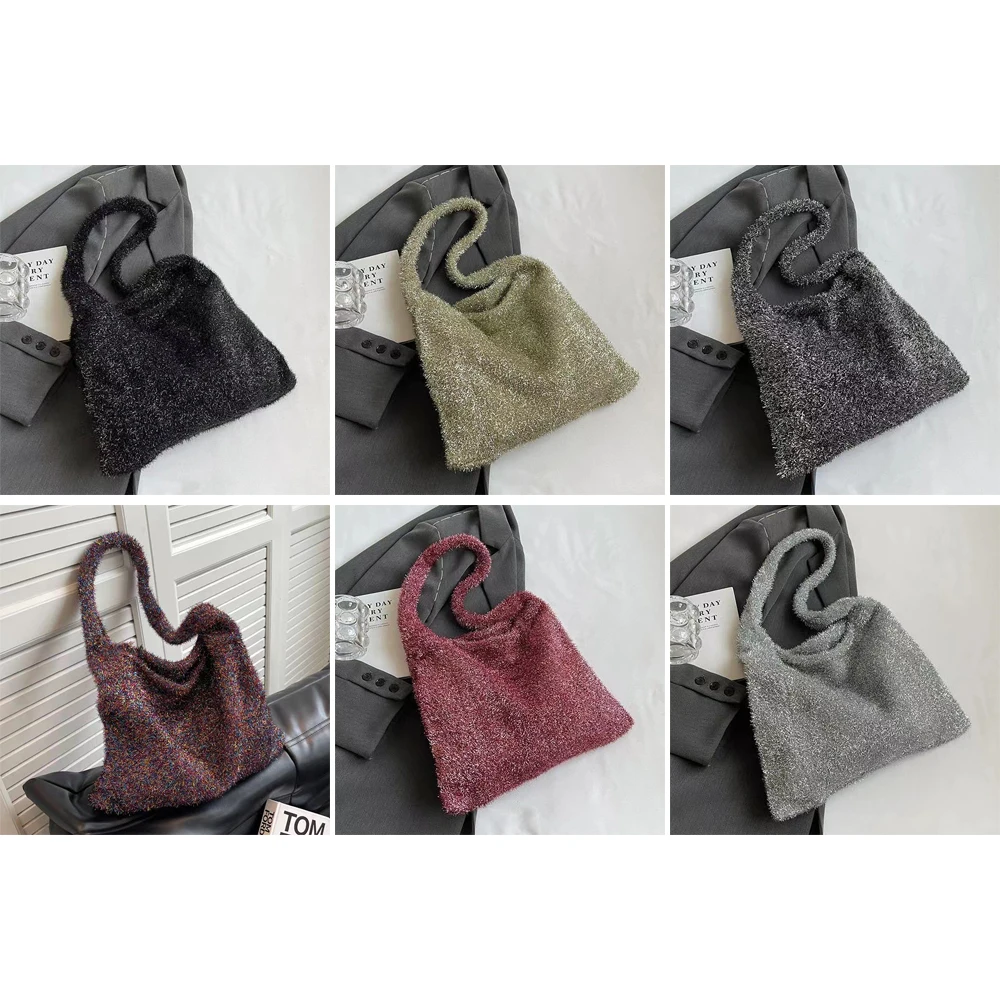 Y2K Вязаная Женская Сумка-тоут С Золотой Нитью Красивая Художественная