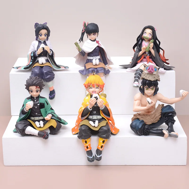

Anime Demon Slayer Figure 6 Style Sitting Posed Eating Onigiri Kimetsu no Yaiba Kawaii PVC Dolls Children Toys