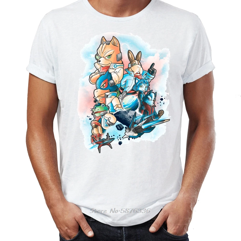 

Hip Hop Men T-shirt Star Fox Ensemble Awesome Illustration Artwork Printed Street Guys Tops & Tees Cotton Tshirt