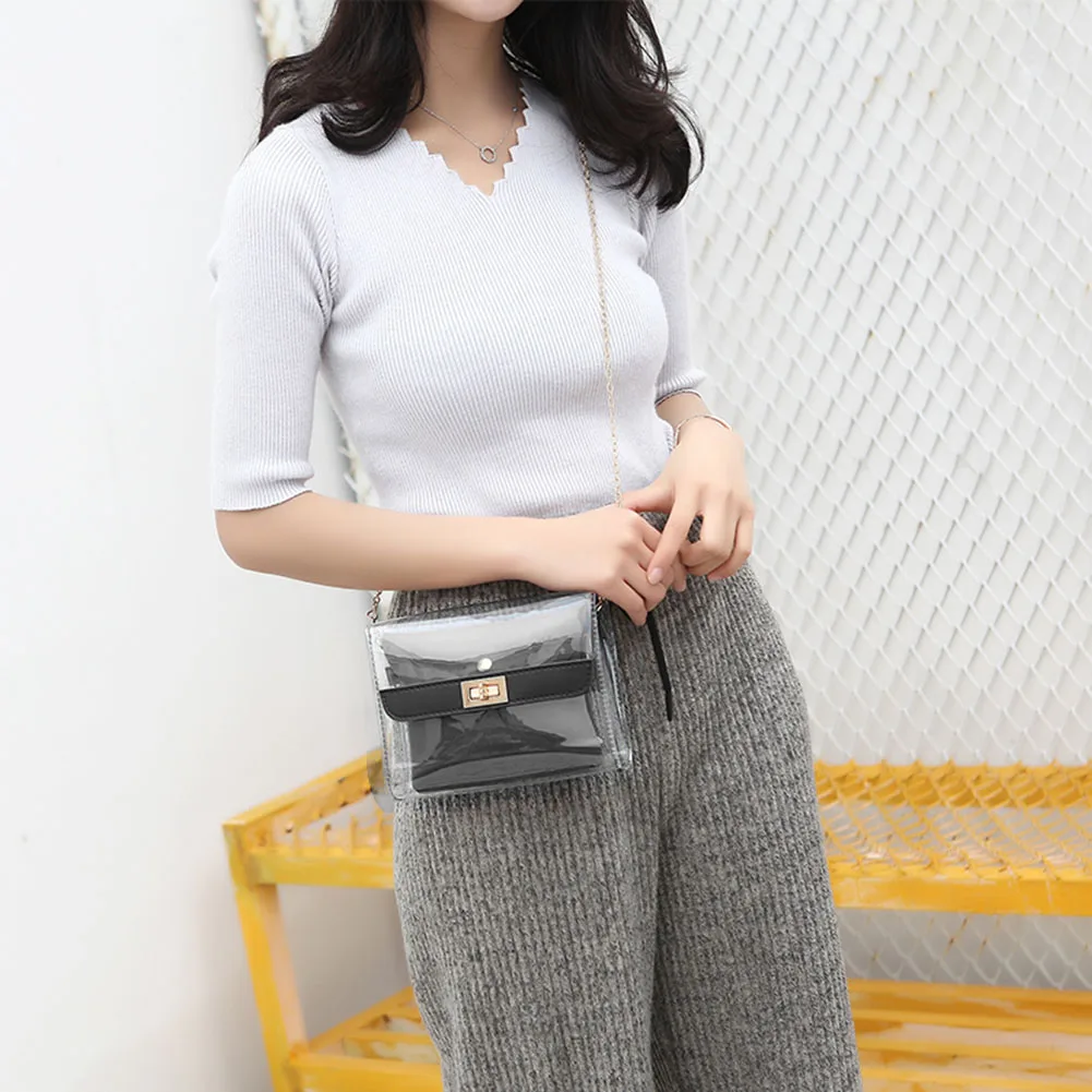 

Women Girls Square Shoulder Messenger Bag 2pcs Fashion Transparent Crossbody Bag Clutch Jelly Bag Personality Small Square Bag