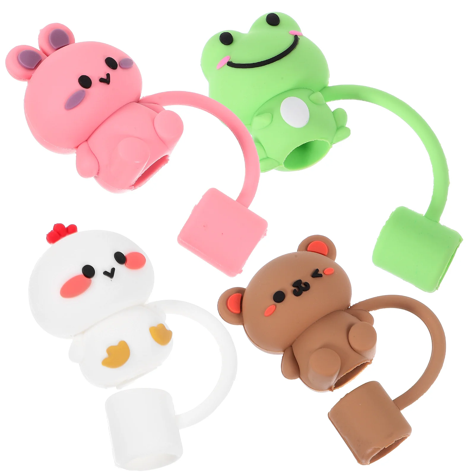 

4 Pcs Animal Straw Plugs Silicone Drinking Straws End Tips Cover Cartoon Covers Topper Silica Gel Suction Cups