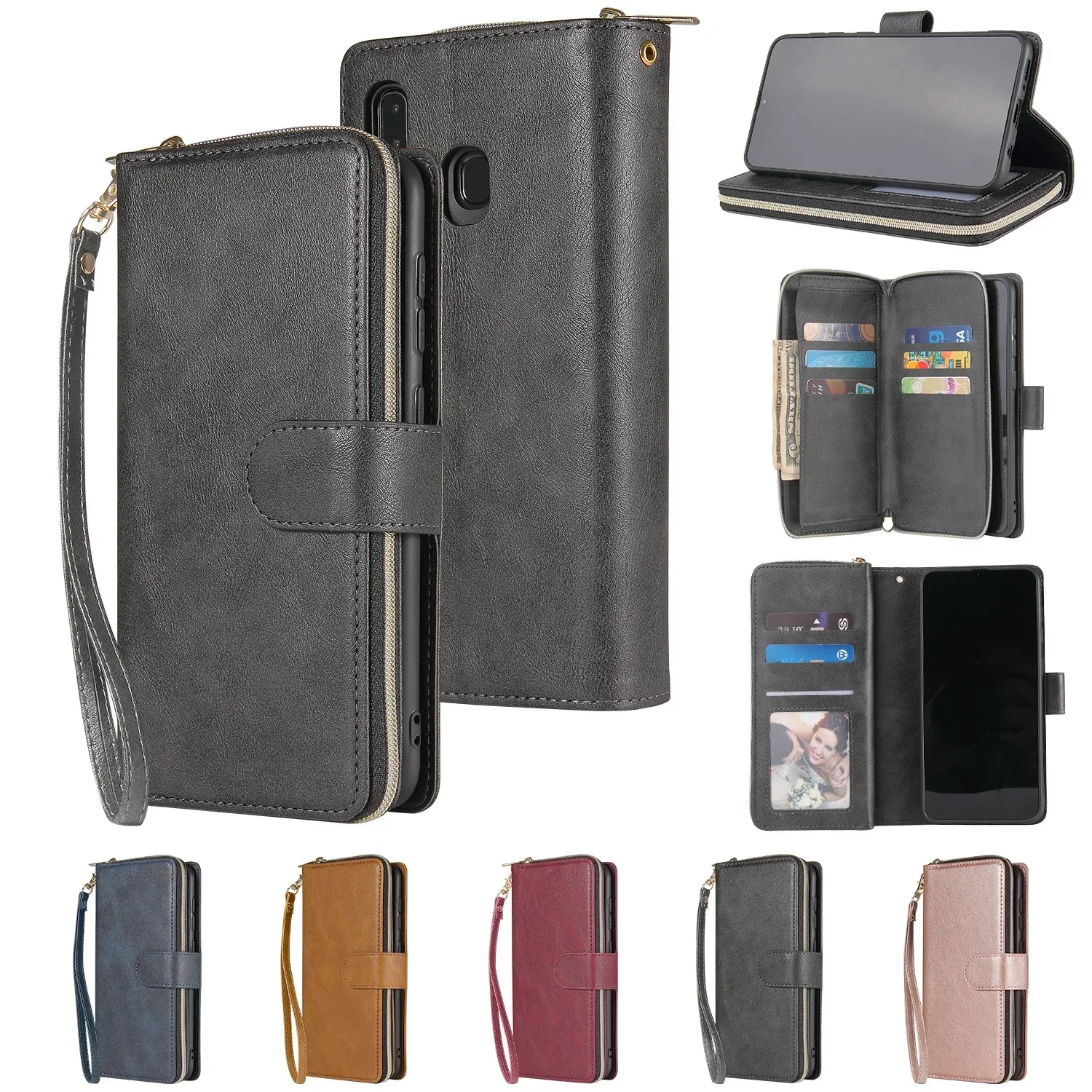 Тонкий кожаный чехол на молнии 2X карата кошелек флип-чехол для телефона SAMSUNG GALAXY