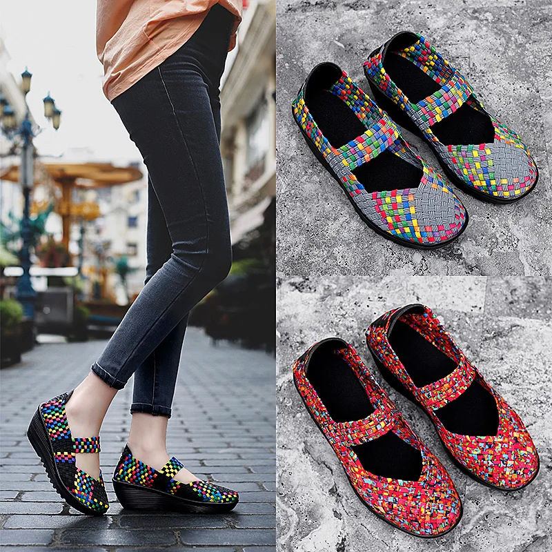 

Summer Beach Wedge Heel Sandals Women Breathable Casual Weave Slip on Outdoor Thick Sole Platform Big Size 41 42