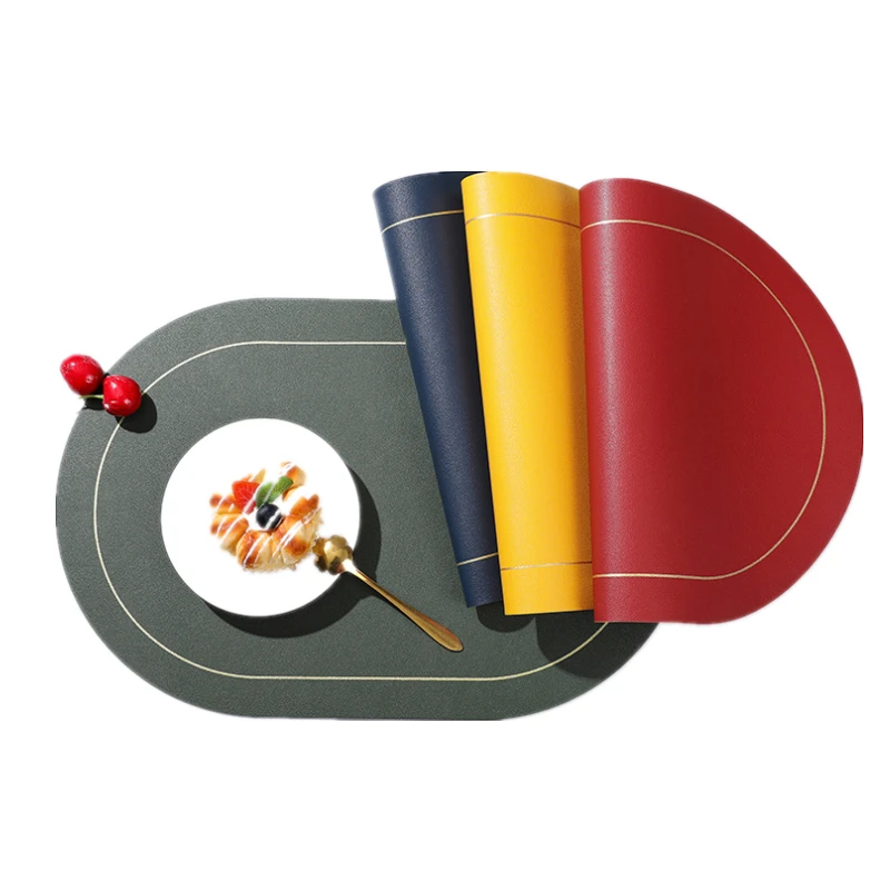 

Double Sided PU Leather Placemats Oval Waterproof Solid Color Simple Modern Insulation Table Decoration Dining Room Decoration