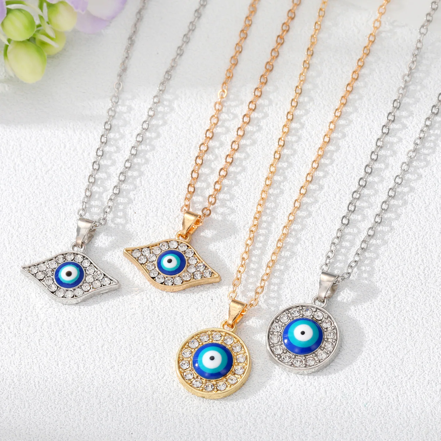 

20pcs Round Zircon Turkish Blue Evil Eye Pendant Necklaces for Women Turkey Lucky Eye Necklace Party Jewelry