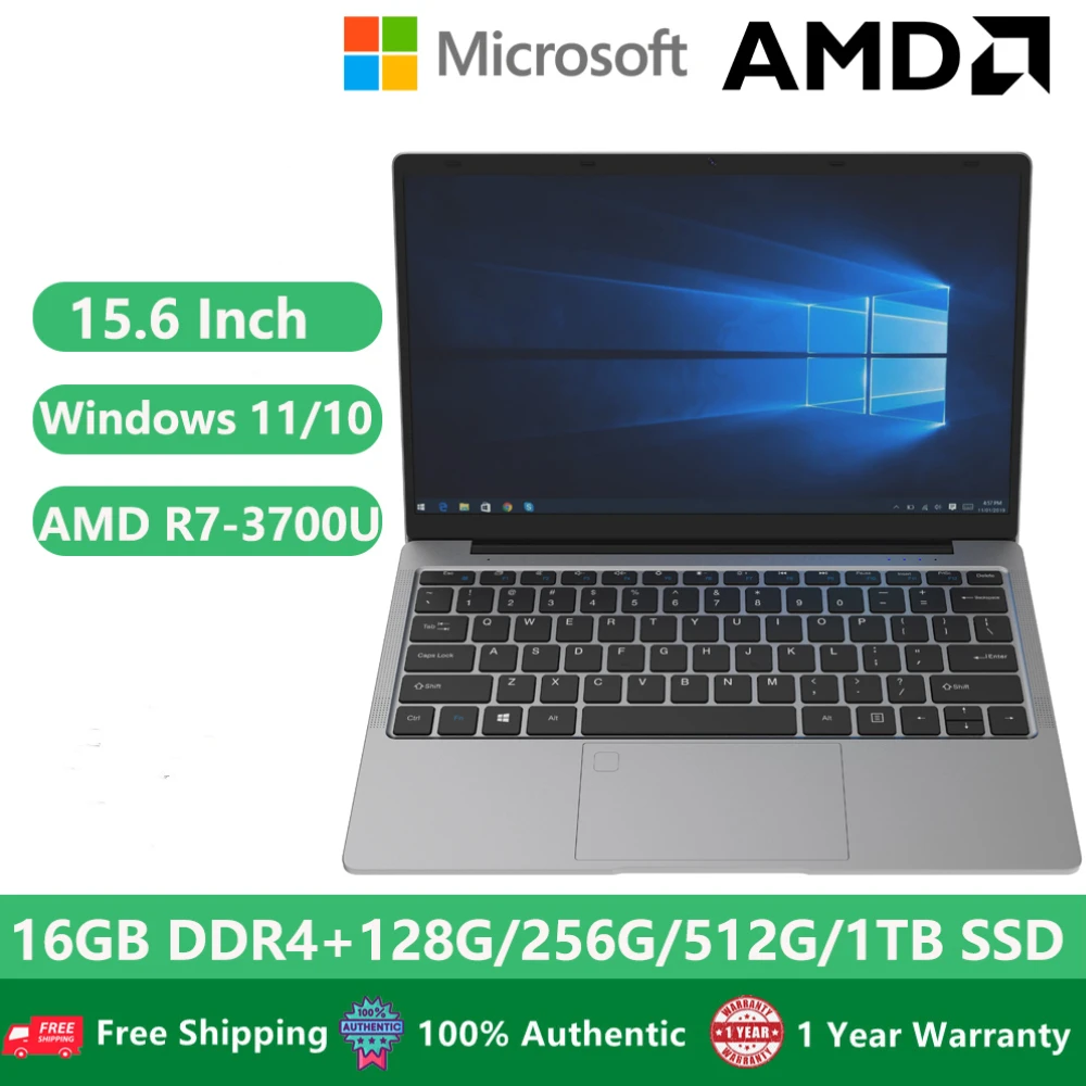 2022 AMD Laptop Gaming Office ultrabook Metal Notebooks Windows 11 Pro 15.6 inch Ryzen R7-3700U 16GB RAM 1TB WiFi ultrabook
