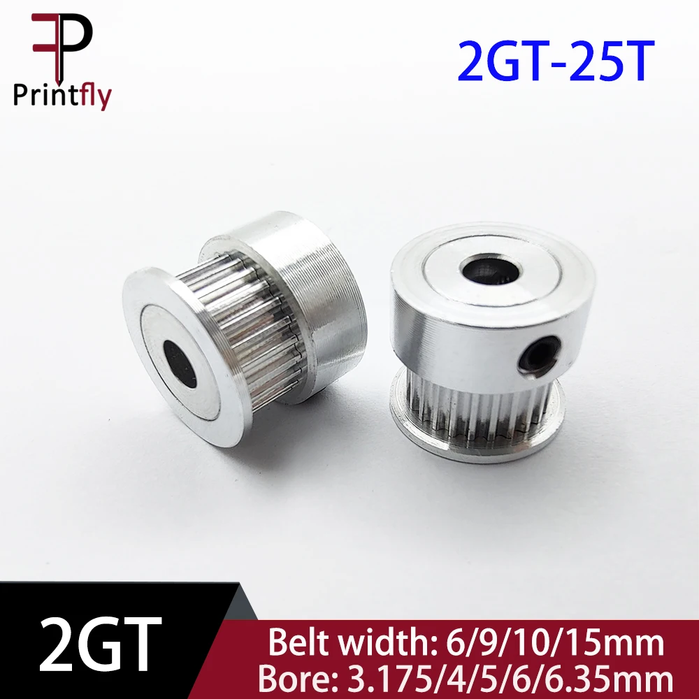 

Printfly 2GT 25 Teeth GT2 Timing Pulley 2M Belt Width 6MM Bore 4/5/6/6.35/8/10MM For 2GT For Linear Pulley