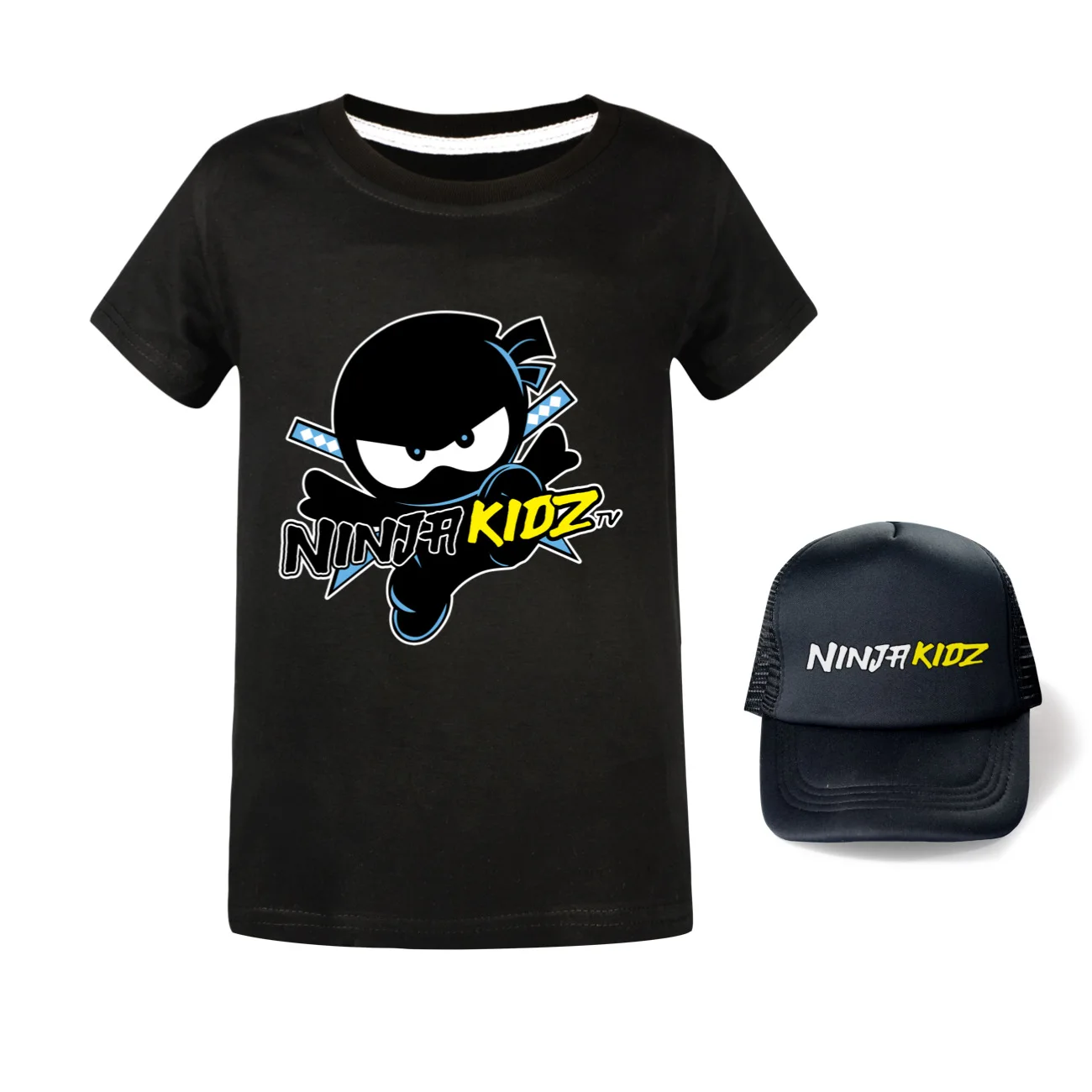Фото Детская футболка NINJA KIDZ, хлопковая летняя детская футболка с короткими рукавами и короткими рукавами с героями мультфильмов, комплект шляпы для мальчиков, модная милая футболка в стиле аниме №4