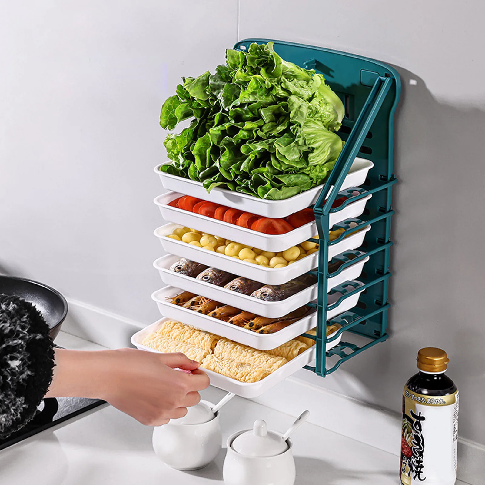 

Wall Mounted Foldable Kitchen Dish Shelf Large Capacity Storage Rack For Dishes Cooking Side Dish Plate Shelf Organizer