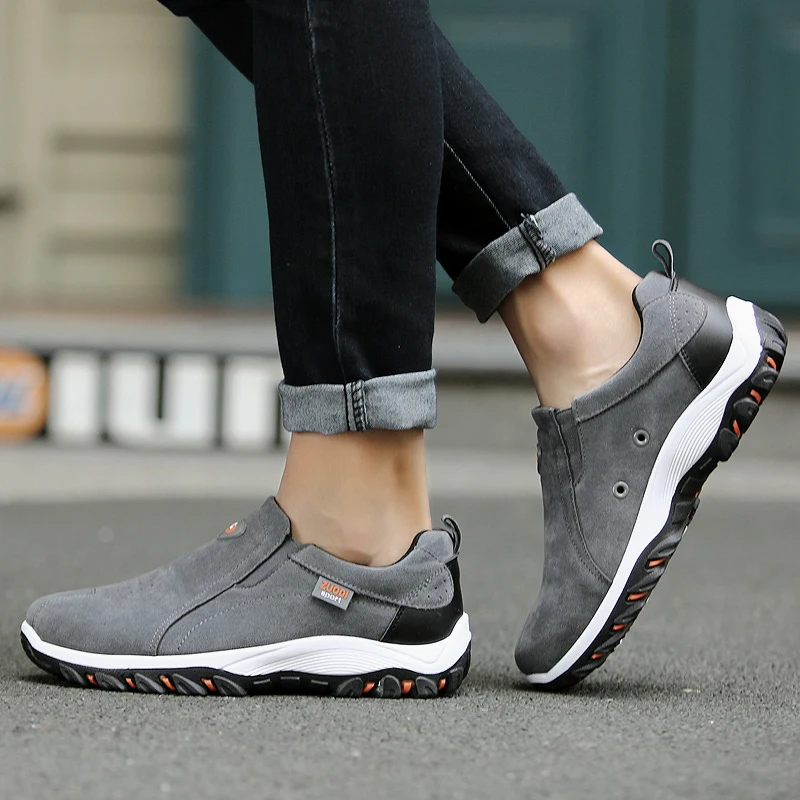 Men Walking Shoes Slip on Mens Casual Shoes Thick Bottom Non-slip Outdoor Hiking Sneakers