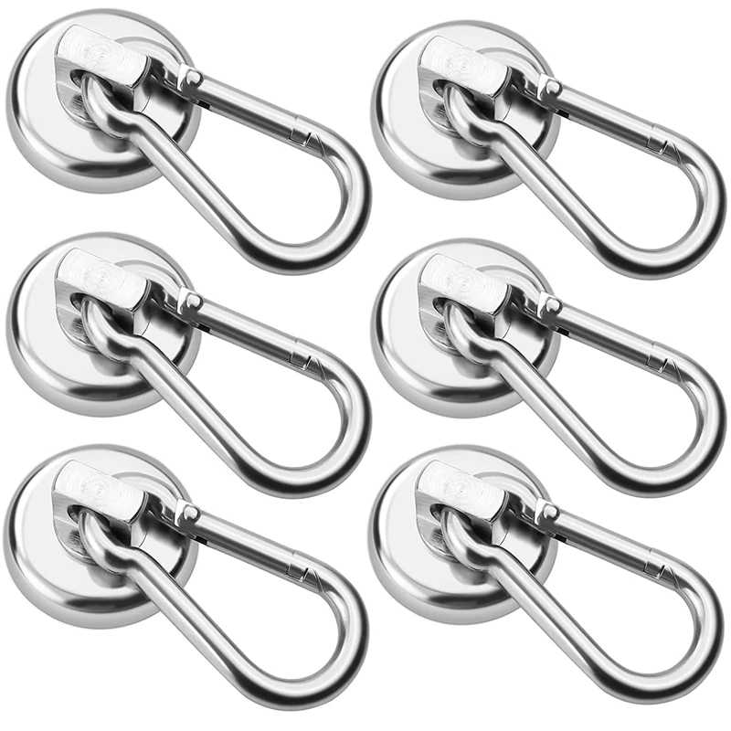 

6 Pack Silver Magnetic Hooks Metal Magnetic Hooks Heavy Duty Neodymium Magnetic Hooks With Swivel Carabiner Hook,Silver