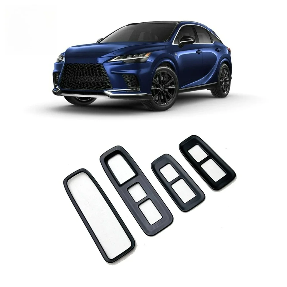 Фото Для Lexus RX RX350 RX350h RX450h+ RX500h 2023 2024 2025: Накладки на кнопки стеклоподъемников из нержавеющей стали, глянцевый черный цвет №5