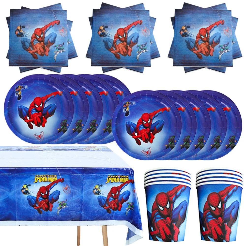 

Spiderman Kids Birthday Party Disposable Tableware Set Paper Cups Plates Nakpins Boys Party Decorations Baby Shower Supplies