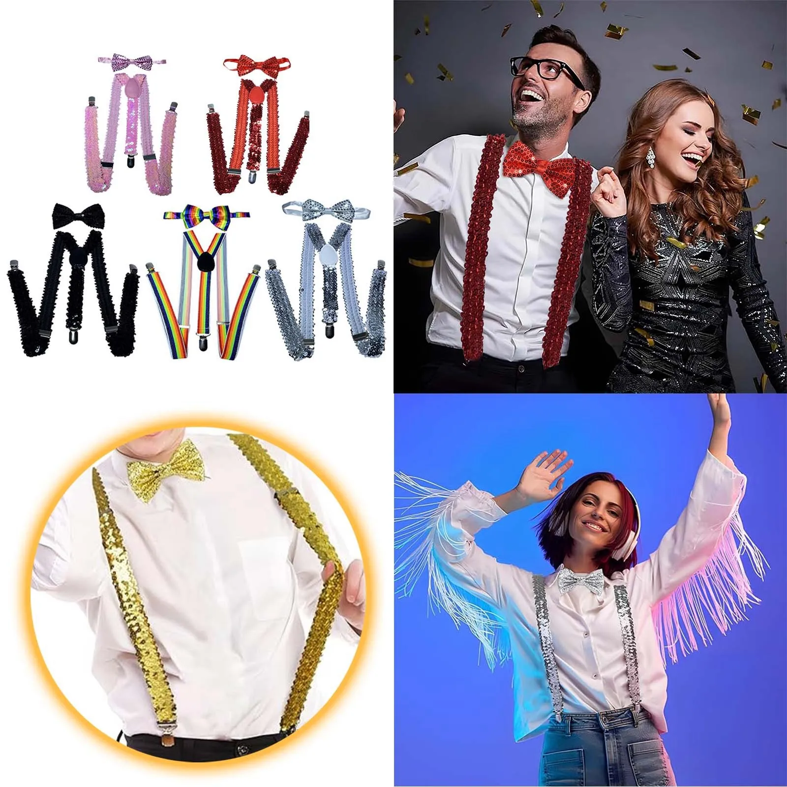 Аксессуары для новогодних костюмов подтяжки с блестками и бант Блестящий