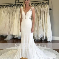 nicolle eden wedding dress 2022 princess v neck custom made floor length button romantic lace applique robe de soir%c3%a9e vestidos