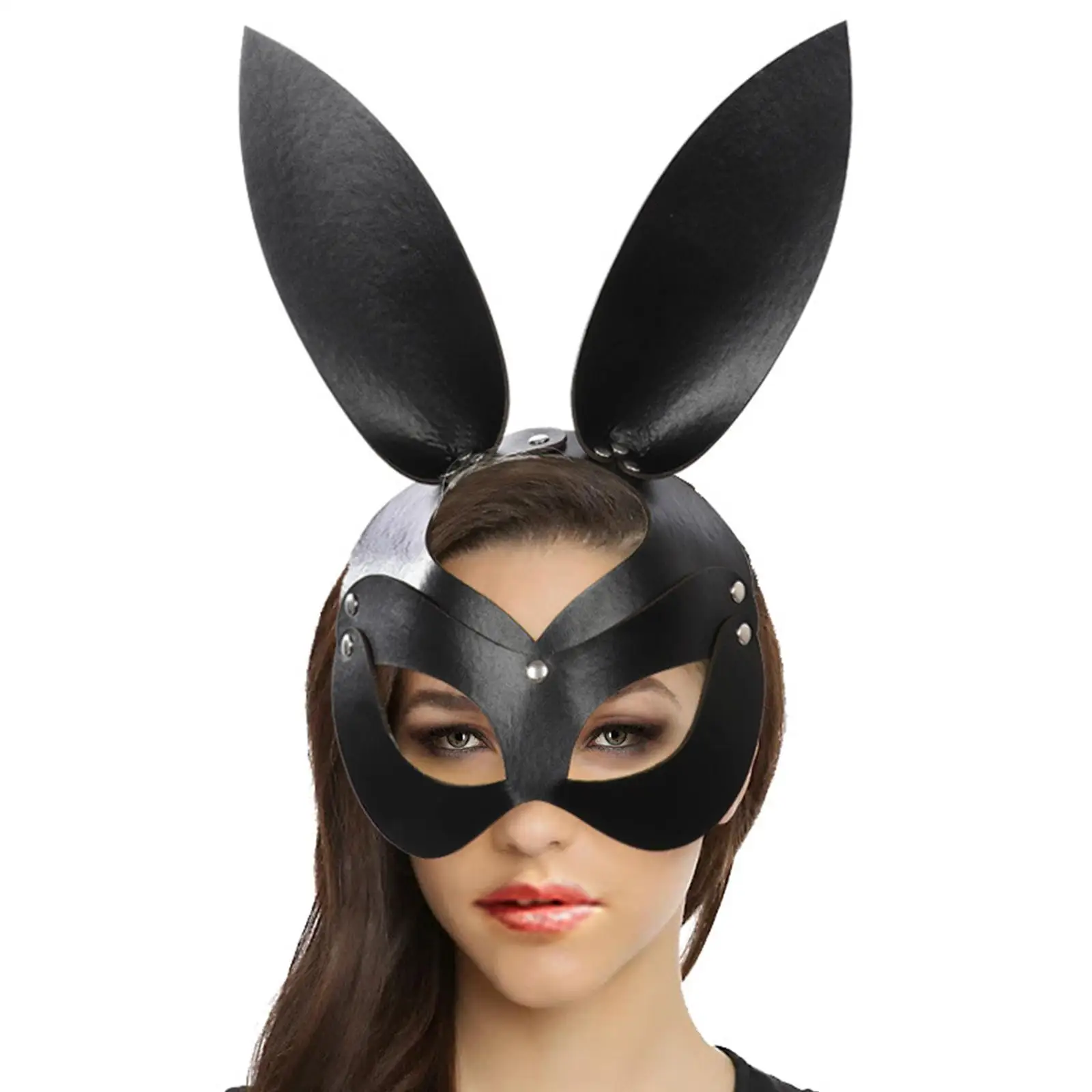 

Women Bunny Ears Mask Black Half Face for Carnival Accessory Prop Halloween