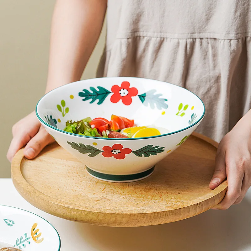 

OuQIII Japanese 8-inch Lamian Noodles Bowl Creative Home Large Ceramic Soup Hat Horn Bowl