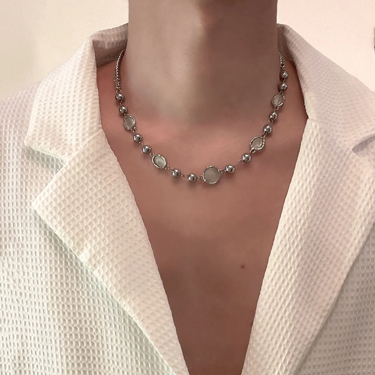  Design Opal Patchwork Titanium Steel Chain Hip Hop Sle Men's Necklace Women High-Grade Light Luxury 2024